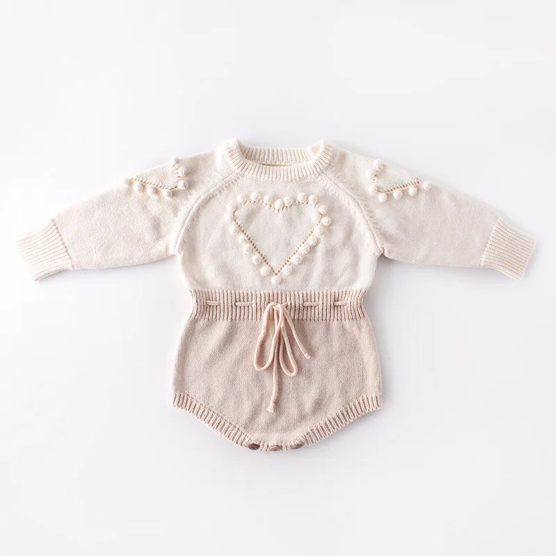 Winter Autumn Kids Romper Baby Girl Long Sleeve Knitting Romper Newborn Girls Patchwork Jumpsuit Clothes Outfit