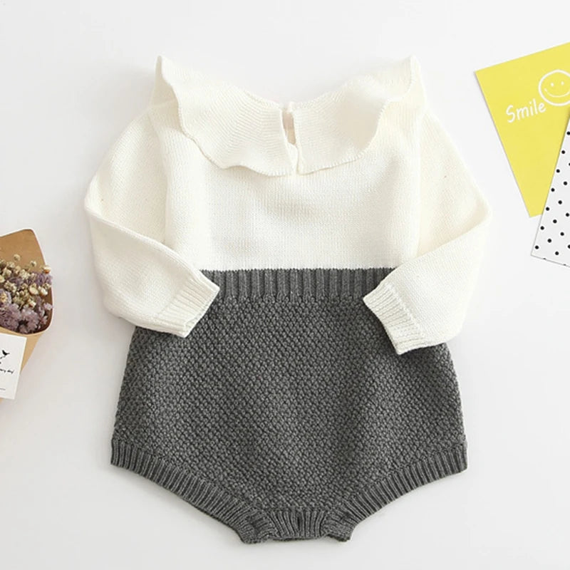 Winter Autumn Kids Romper Baby Girl Long Sleeve Knitting Romper Newborn Girls Patchwork Jumpsuit Clothes Outfit