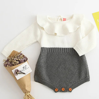 Winter Autumn Kids Romper Baby Girl Long Sleeve Knitting Romper Newborn Girls Patchwork Jumpsuit Clothes Outfit