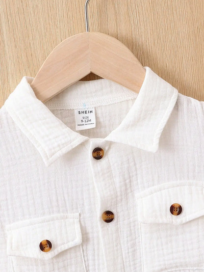 Summer Casual Comfort Soft Solid Color Simple Cotton Short Sleeve Romper Baby Girl Pocket Fashion Baby Boy Romper