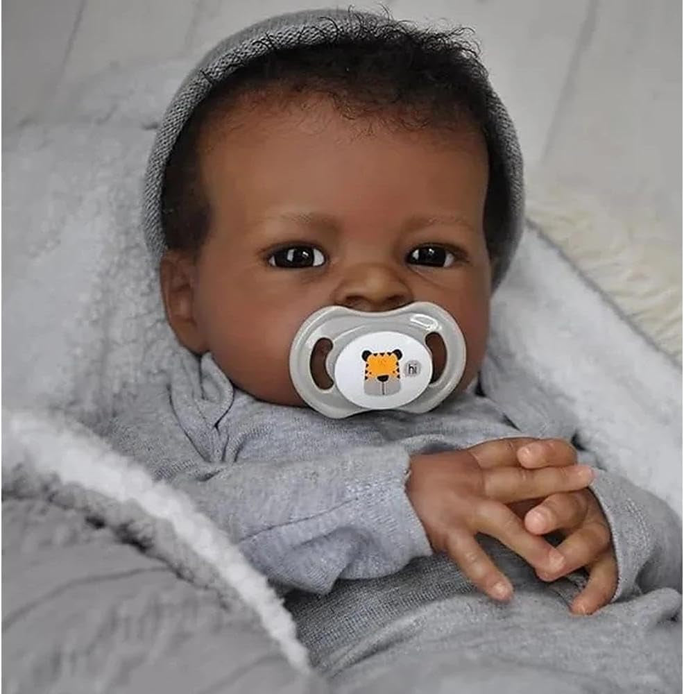 Black Reborn Baby Dolls Boys, 20 Inch Black Boy Reborn Doll Rooted Hair, African American Reborns Toddler Doll with Cloth Body, Realistic Boy Dolls for Kids 3+ with Accessories