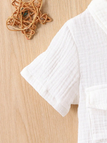 Summer Casual Comfort Soft Solid Color Simple Cotton Short Sleeve Romper Baby Girl Pocket Fashion Baby Boy Romper
