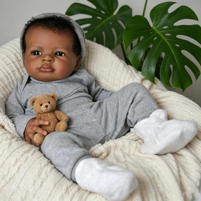 Black Reborn Baby Dolls Boys, 20 Inch Black Boy Reborn Doll Rooted Hair, African American Reborns Toddler Doll with Cloth Body, Realistic Boy Dolls for Kids 3+ with Accessories