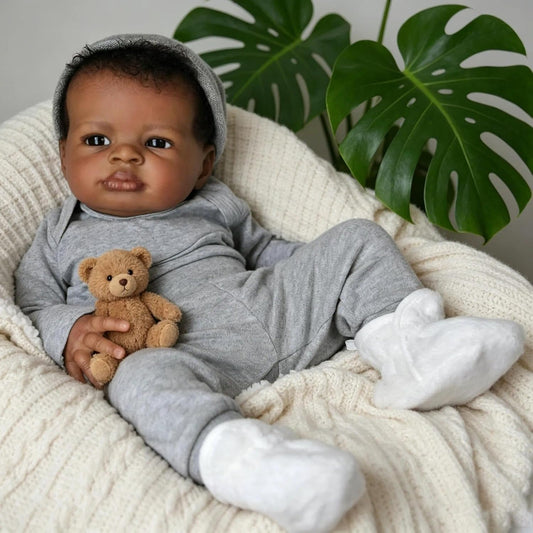 Black Reborn Baby Dolls Boys, 20 Inch Black Boy Reborn Doll Rooted Hair, African American Reborns Toddler Doll with Cloth Body, Realistic Boy Dolls for Kids 3+ with Accessories