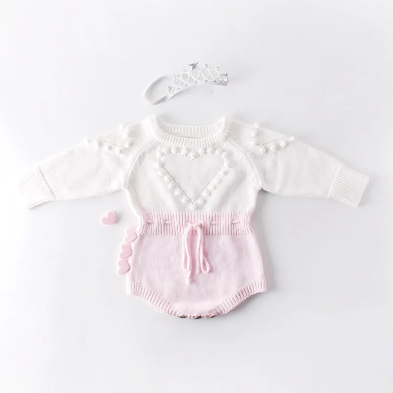 Winter Autumn Kids Romper Baby Girl Long Sleeve Knitting Romper Newborn Girls Patchwork Jumpsuit Clothes Outfit