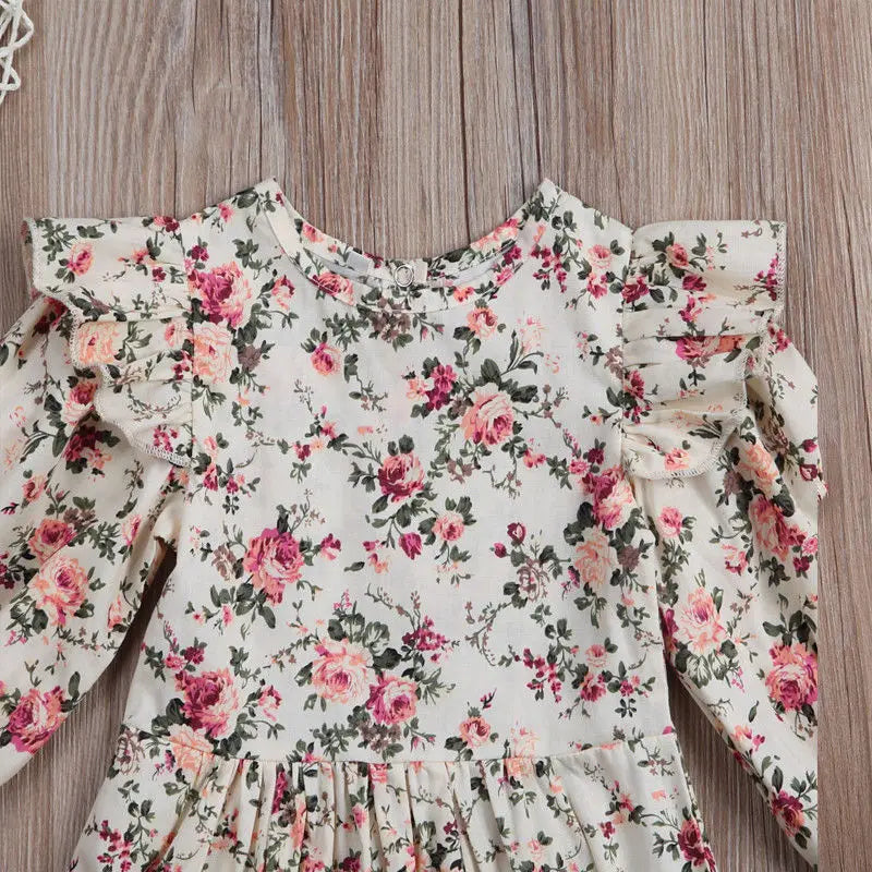 Flower Infant Toddler Baby Girl Romper Vintage Long Sleeve Newborn Girl Jumpsuit Spring Autumn Clothing D35