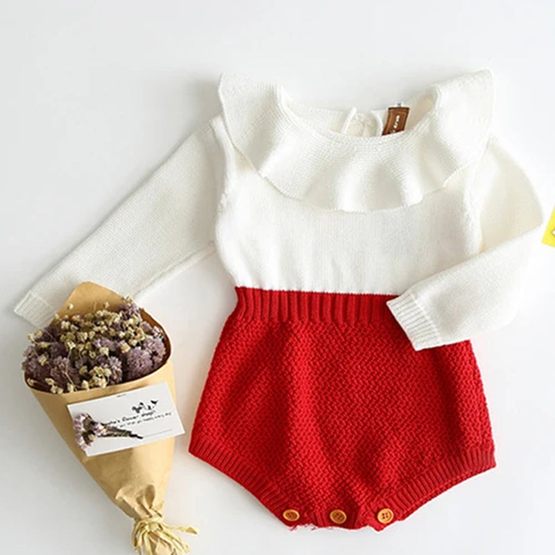 Winter Autumn Kids Romper Baby Girl Long Sleeve Knitting Romper Newborn Girls Patchwork Jumpsuit Clothes Outfit