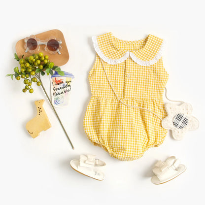 Summer Cotton Baby Bodysuit Newborn Cute Plaid Clothing for Baby Girls Sleeveless Princess Toddler Infant Bodysuits