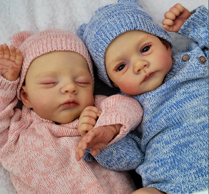 19 Inch Lifelike Reborn Dolls - Hand Painted Hair Lily & Irys Twins Soft Cloth Body Cuddly Newborn Baby Dolls