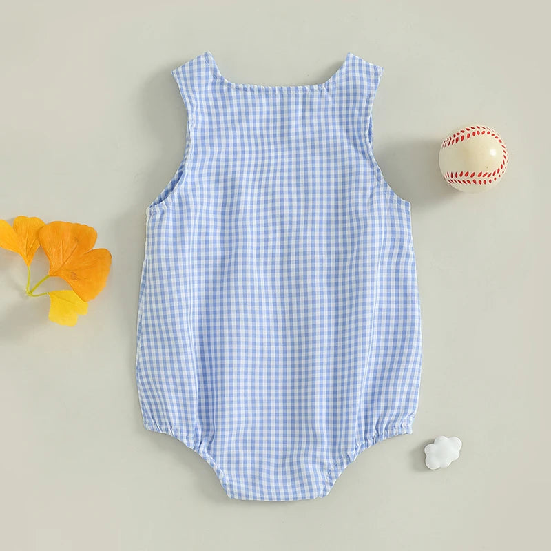 Summer Baby Clothes Newborn Boy Girl Smocked Bubble Romper Baseball Plaid Overall Infant Jumpsuit Outfit