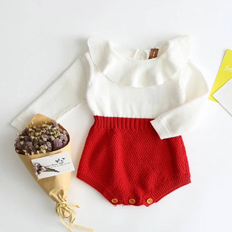 Winter Autumn Kids Romper Baby Girl Long Sleeve Knitting Romper Newborn Girls Patchwork Jumpsuit Clothes Outfit