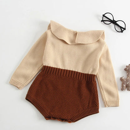 Winter Autumn Kids Romper Baby Girl Long Sleeve Knitting Romper Newborn Girls Patchwork Jumpsuit Clothes Outfit