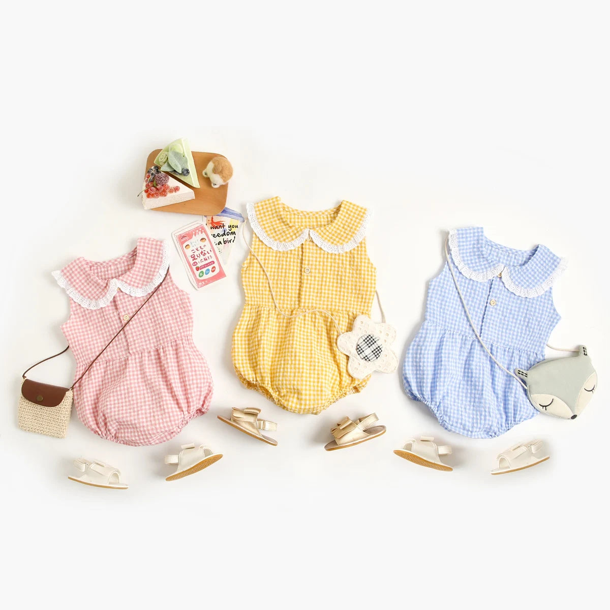 Summer Cotton Baby Bodysuit Newborn Cute Plaid Clothing for Baby Girls Sleeveless Princess Toddler Infant Bodysuits