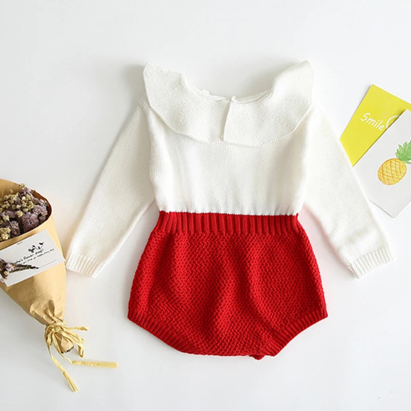 Winter Autumn Kids Romper Baby Girl Long Sleeve Knitting Romper Newborn Girls Patchwork Jumpsuit Clothes Outfit