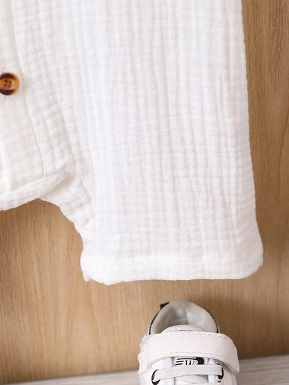 Summer Casual Comfort Soft Solid Color Simple Cotton Short Sleeve Romper Baby Girl Pocket Fashion Baby Boy Romper