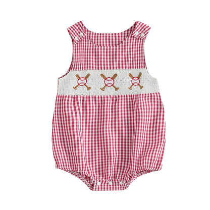 Summer Baby Clothes Newborn Boy Girl Smocked Bubble Romper Baseball Plaid Overall Infant Jumpsuit Outfit