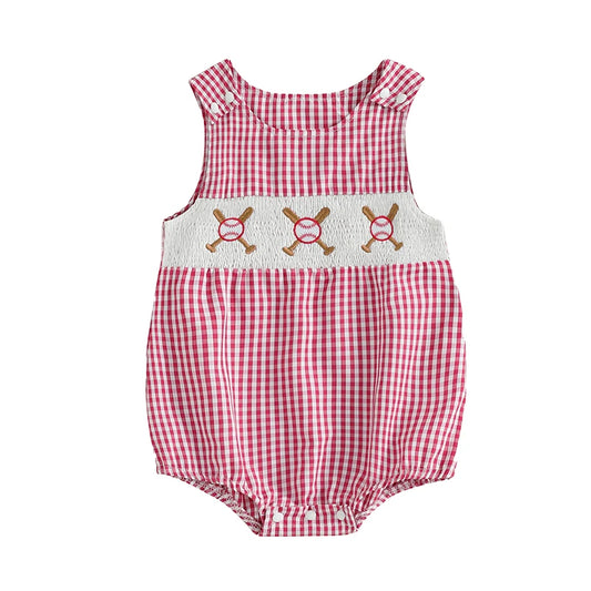 Summer Baby Clothes Newborn Boy Girl Smocked Bubble Romper Baseball Plaid Overall Infant Jumpsuit Outfit