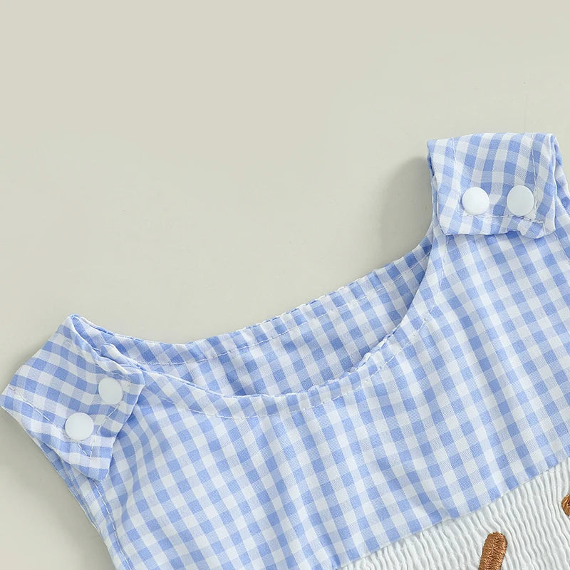 Summer Baby Clothes Newborn Boy Girl Smocked Bubble Romper Baseball Plaid Overall Infant Jumpsuit Outfit