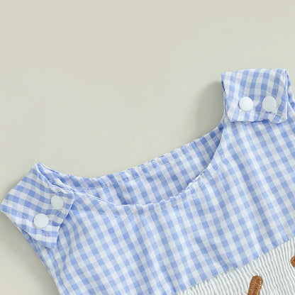 Summer Baby Clothes Newborn Boy Girl Smocked Bubble Romper Baseball Plaid Overall Infant Jumpsuit Outfit