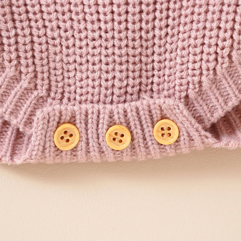 Autumn Baby Bodysuits Clothes Winter Solid Long Sleeve Knit Newborn Boys Girls Onesie Hats Outfits 0-18M Infant Netural Costumes