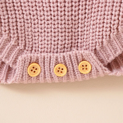 Autumn Baby Bodysuits Clothes Winter Solid Long Sleeve Knit Newborn Boys Girls Onesie Hats Outfits 0-18M Infant Netural Costumes