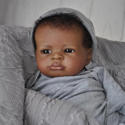 Black Reborn Baby Dolls Boys, 20 Inch Black Boy Reborn Doll Rooted Hair, African American Reborns Toddler Doll with Cloth Body, Realistic Boy Dolls for Kids 3+ with Accessories