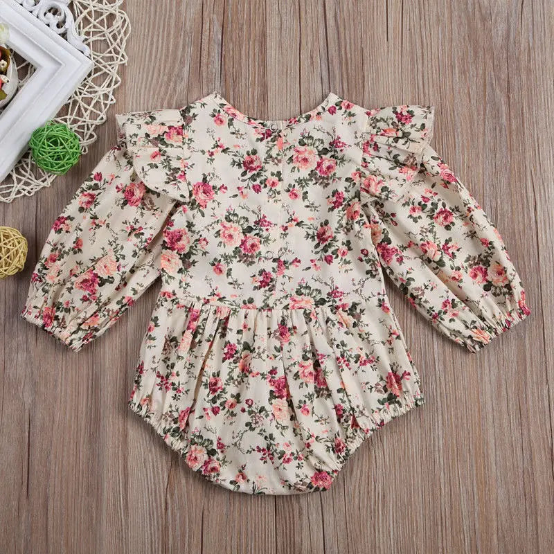 Flower Infant Toddler Baby Girl Romper Vintage Long Sleeve Newborn Girl Jumpsuit Spring Autumn Clothing D35
