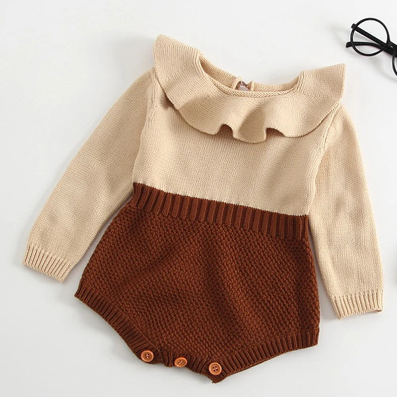 Winter Autumn Kids Romper Baby Girl Long Sleeve Knitting Romper Newborn Girls Patchwork Jumpsuit Clothes Outfit
