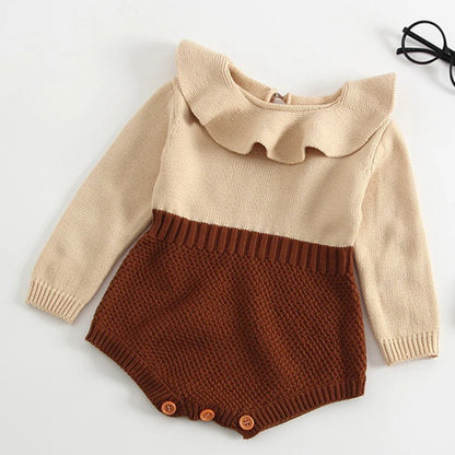 Winter Autumn Kids Romper Baby Girl Long Sleeve Knitting Romper Newborn Girls Patchwork Jumpsuit Clothes Outfit