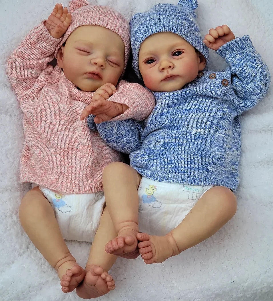 19 Inch Lifelike Reborn Dolls - Hand Painted Hair Lily & Irys Twins Soft Cloth Body Cuddly Newborn Baby Dolls