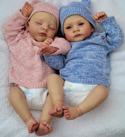 19 Inch Lifelike Reborn Dolls - Hand Painted Hair Lily & Irys Twins Soft Cloth Body Cuddly Newborn Baby Dolls